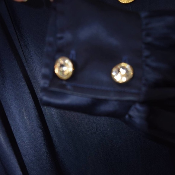 LIZ CLAIBORNE long sleeve navy color satin dress * - Picture 6 of 8